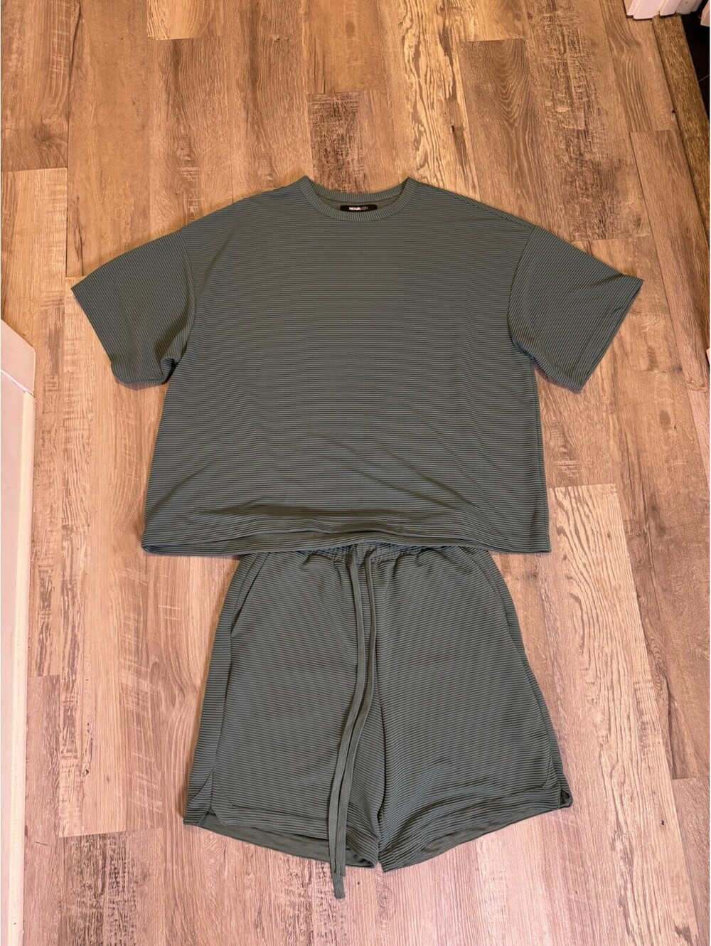 Fashion Nova Men 2-Piece Ribbed Shorts Set Size Small Olive Sage Green Lounge